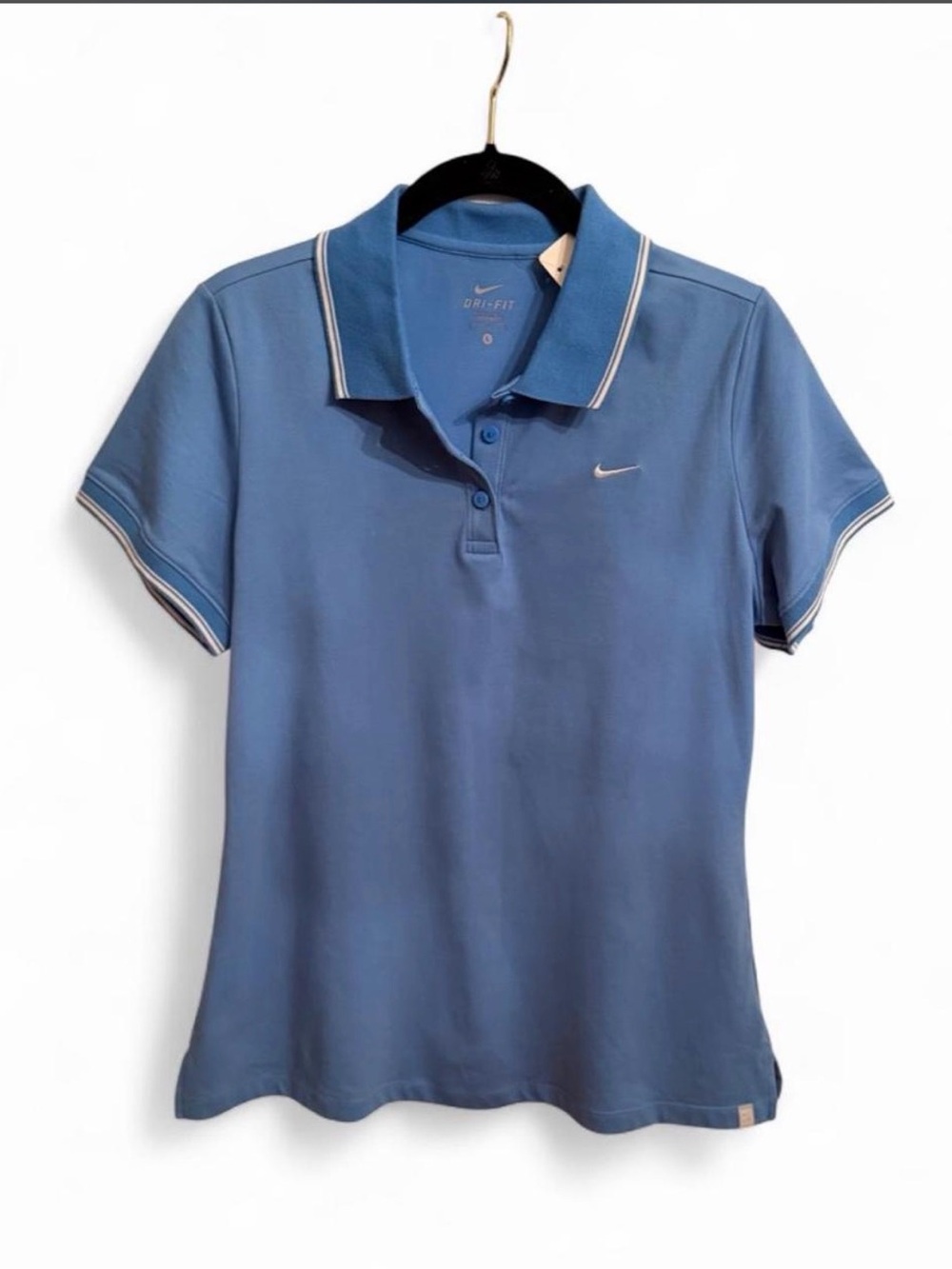 Nike Women's Golf Light Blue Polo with White Trim Dri-Fit L